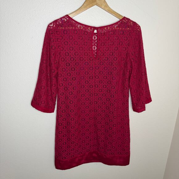 Laundry By Shelli Segal Rouge Red Lace Overlay Dress Size 4 - Picture 5 of 11